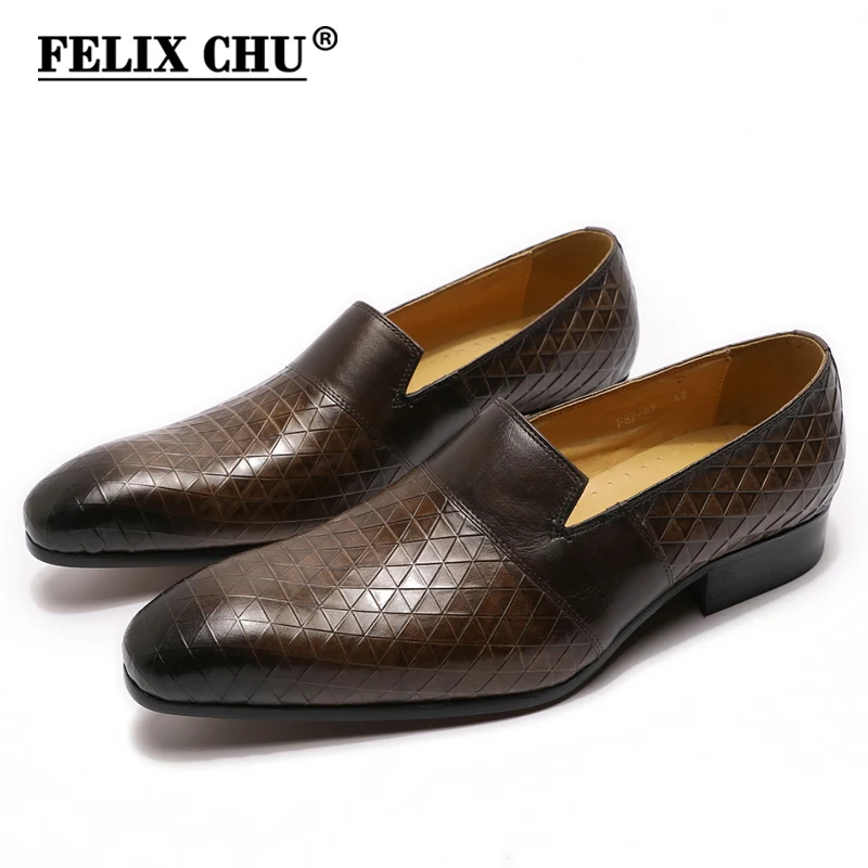 Мужские классические туфли из коровьей кожи коричневые лоферы с принтом без