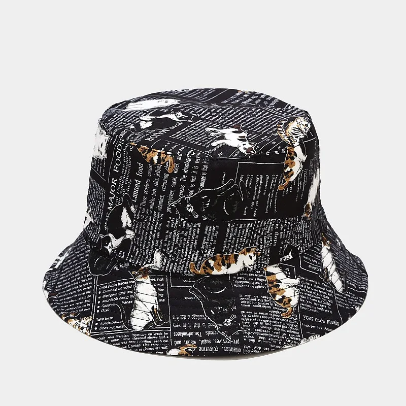 

New Cat Pattern Printing Reversible Fisherman Hat Outdoor Sun Protection Hat Summer Beach Cap Panama Bob Cap Women's Bucket Hat
