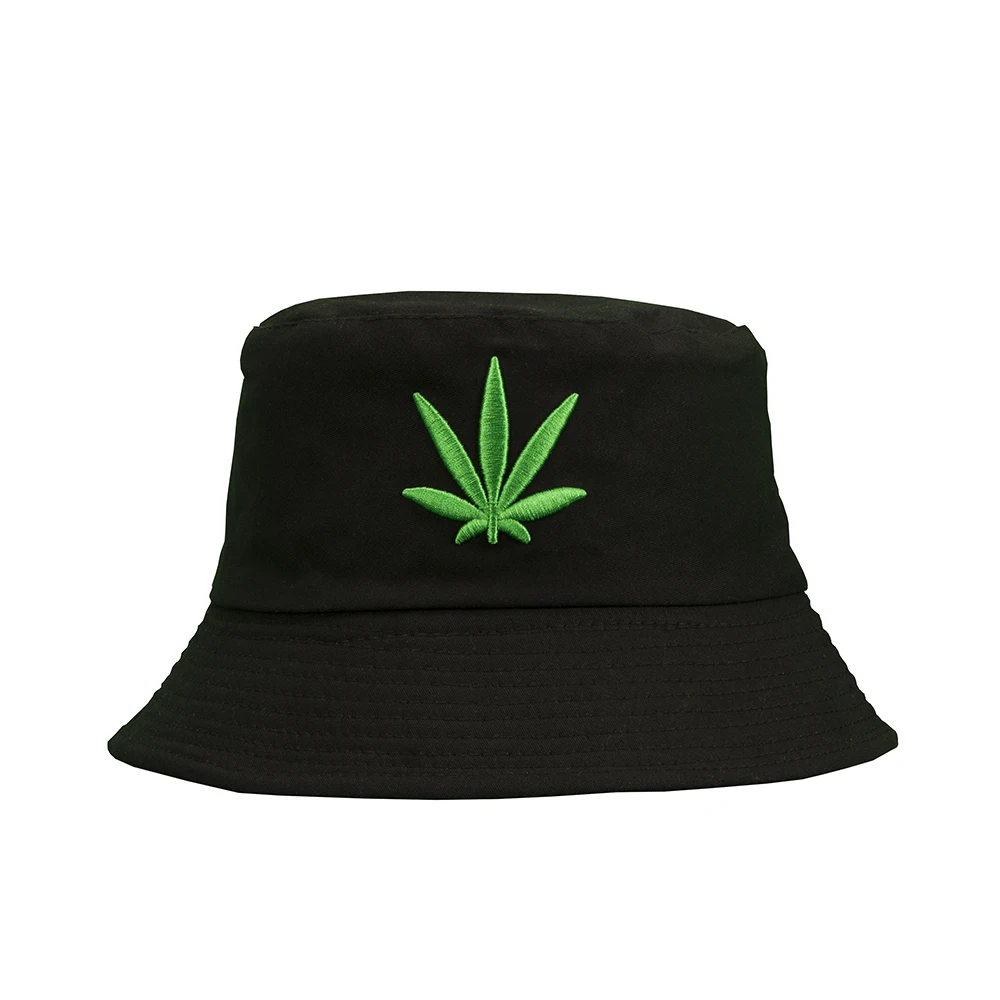 Шляпа ведро женская шляпа от солнца мужская с вышитым листом летняя зеленая для