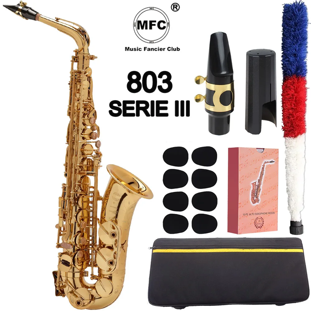 

Альт-саксофон марки MFC 803 серии III золотой лак E-flat Alto Sax серии III с чехлом мундштук тростники шейный чехол