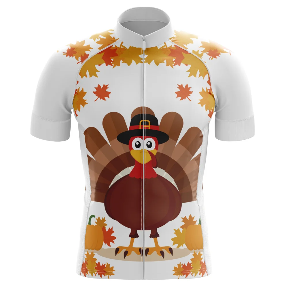 

HIRBGOD 2021 New Thanksgiving Men's Cycling Jersey White Cartoon Print Short Sleeve Bike Shirt Breathable Riding Wear,TYZ505-01