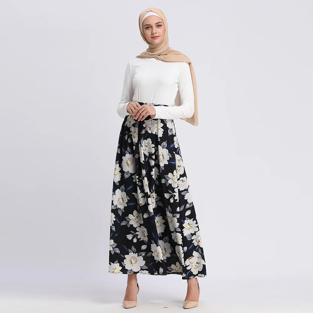 Мусульманская юбка с принтом на Ближнем Востоке Женская Цветочная длинная