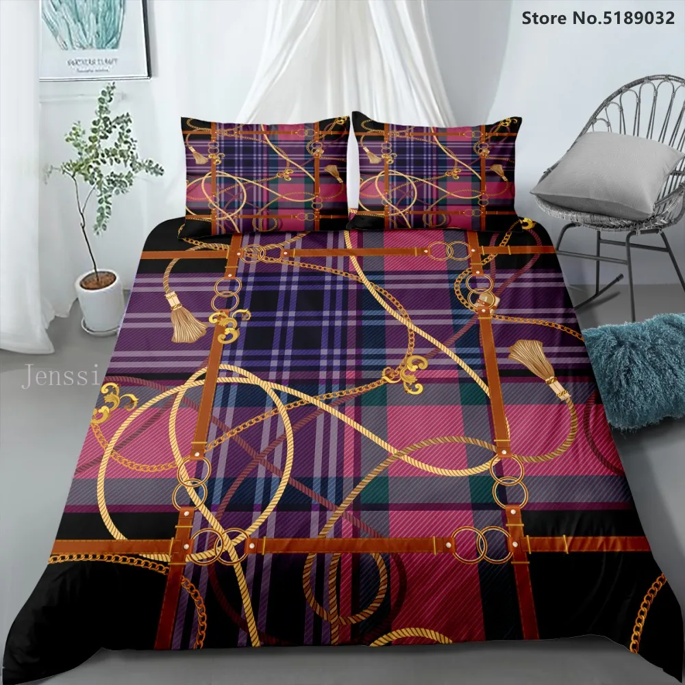 

Fashion Vintage Bedding Sets 3D Jewelry Chain Print Quilt Cover Luxury Girls Boys Bedroom Duvet Cover 2/3pcs Microfiber Bedding