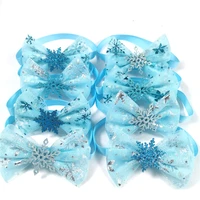 3050pcs winter style pet dog bow ties snowflake neckties puppy cat dog blue yarn bowties collar pet dog grooming products