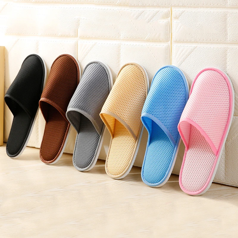 

New Simple Unisex Hotel Travel Spa Portable Slippers Solid Color Disposable Home Guest Indoor Cotton Fabric Slipper High Quality