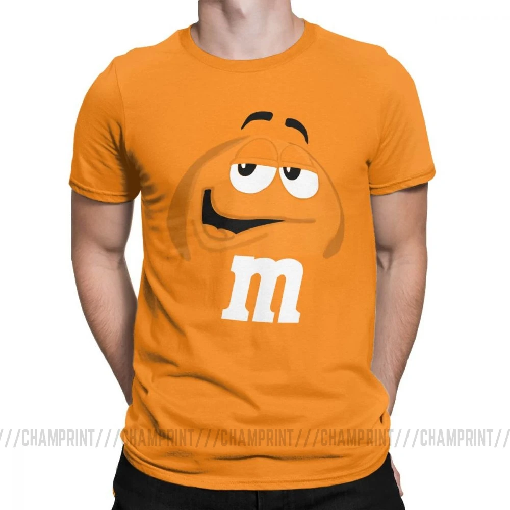 M&M's Chocolate Candy Character Face Tees Short New Fashion T Shirt Men's Pure Cotton Amazing T-Shirt Sleeve Tops Plus Size - Color: Orange