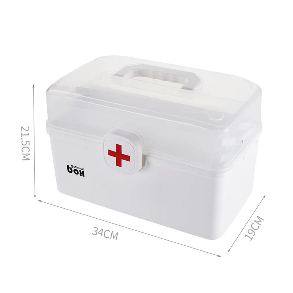 

First Aid Kit Box Medicine Box Plastic Container Emergency Kit Portable 2Layer Large Capacity Medical Storage Organizer