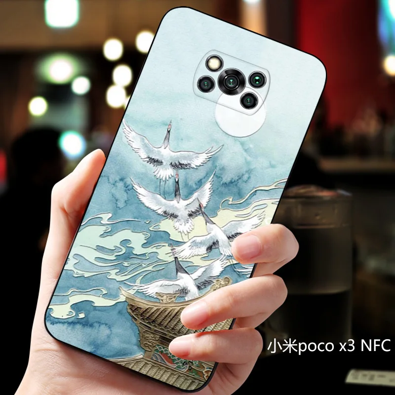 Чехол pocox3 с тиснением nfc Винтажный чехол в восточноазиатском китайском японском