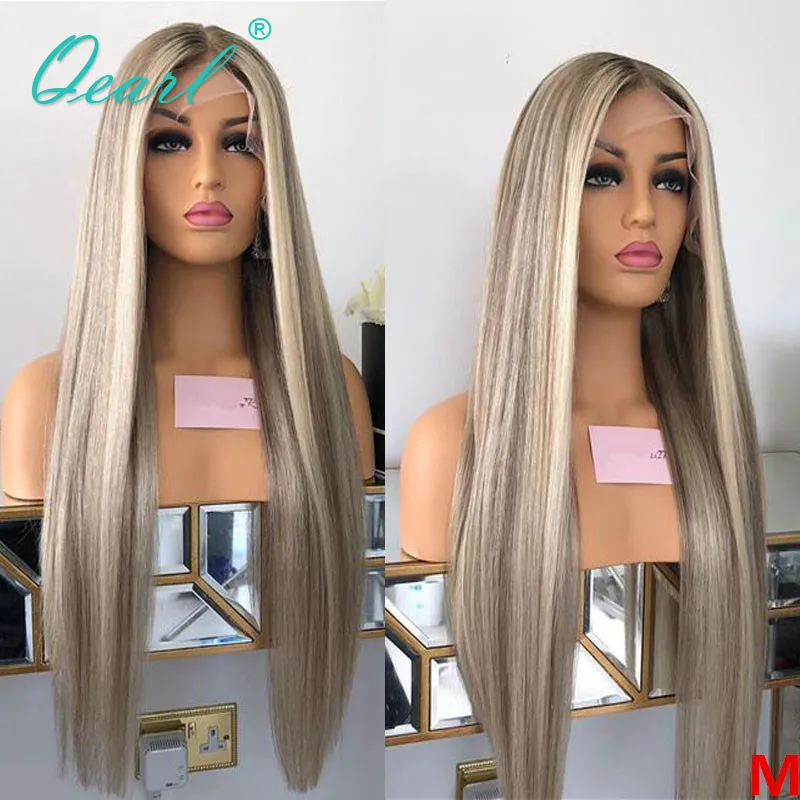 

Ashy Grey Blonde Highlights 13x6 Lace Front Wig Straight Human Hair Wigs Brazilian Remy Hair 13x4 Bleached Knots 130% 150% Qearl