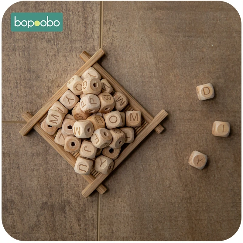 Bopoobo 50pc Wooden Rodent Beads Lyrics DIY Teething Jewelry BPA Free Beech Letter Alphabe Baby Teether Rattle For Baby Product