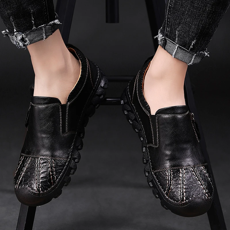 Мужские повседневные кожаные туфли Брендовые мужские модные слипоны мягкая