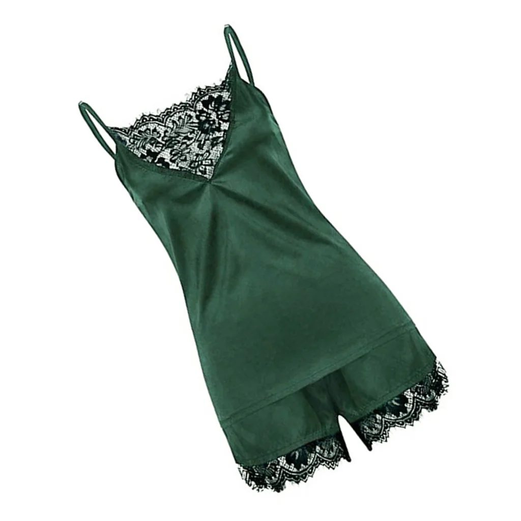 Женская пикантная атласная пижама кружевной топ и шорты пижамный комплект |