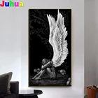 Алмазная 5d картина с черными и белыми крыльями ангела, полноразмерная вышивка, мозаика для гостиной, домашний декор,