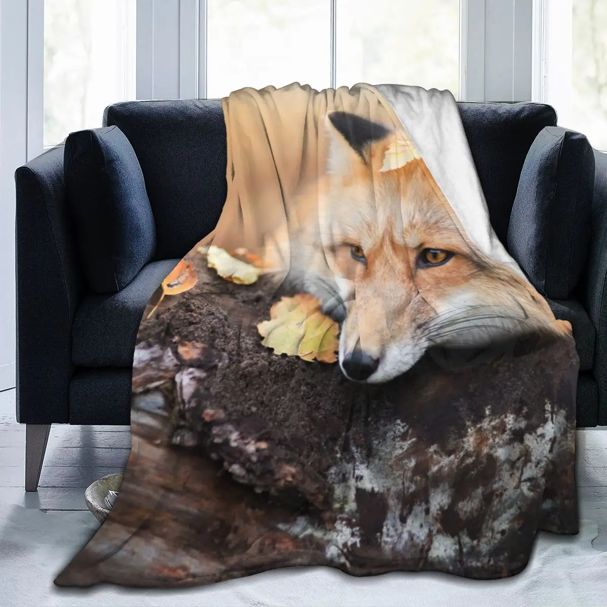 

Manta de franela con estampado 3D de zorro, ropa de cama suave, cubierta de cama, decoración textil para el hogar