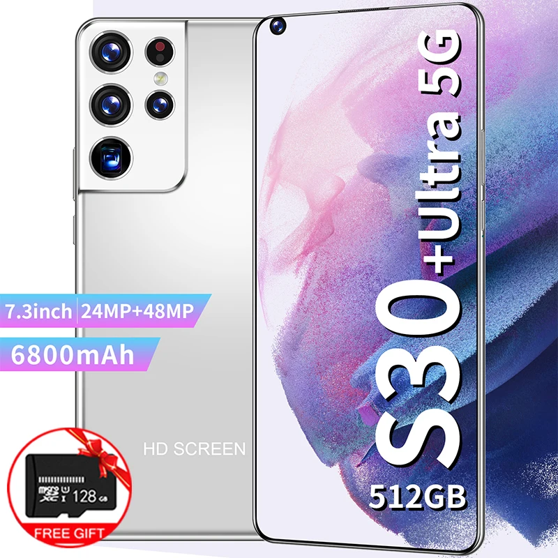 

Global Version Galaxy S30+ Ultra 7.3 Inch Smartphone HD Full Screen 16+512GB 6800mAh Mobilephone 5G Unlocked Android Cell Phone