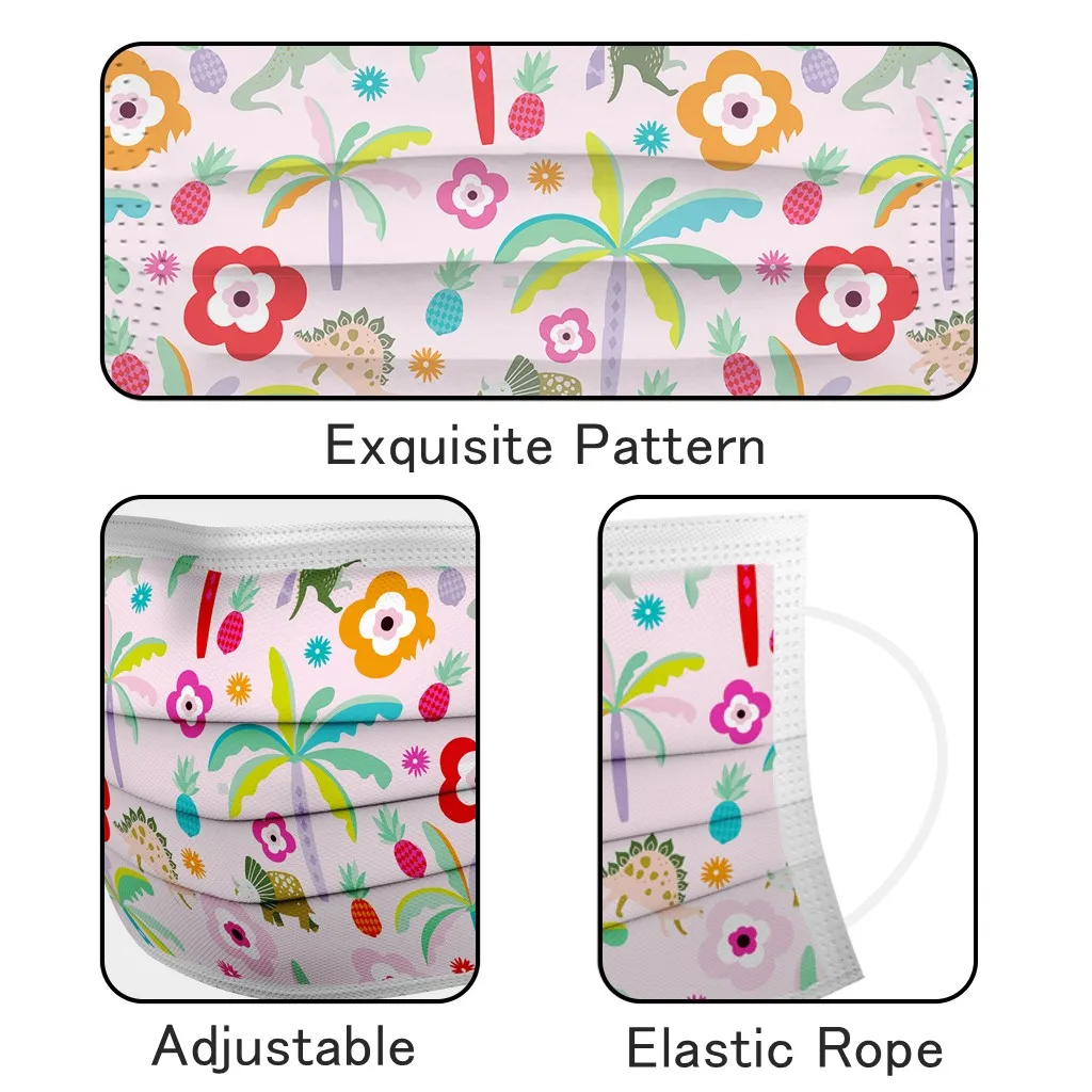 

50pc Children's Universal Disposable High-quality Flower Pattern Printing Mascarillas Mask Face Mask Earloop Face Mouth Masks