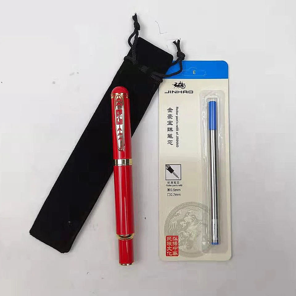 1pen-1Refill-1bag Высококачественная металлическая шариковая ручка 0,5 мм с синими/черными чернилами, роскошная Китайская Красная Шариковая ручка для бизнес письма, офиса, школы - Цвет: 1pen-1Refill-1bag