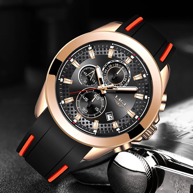 Часы наручные LIGE мужские с хронографом Спортивные кварцевые армейские в стиле