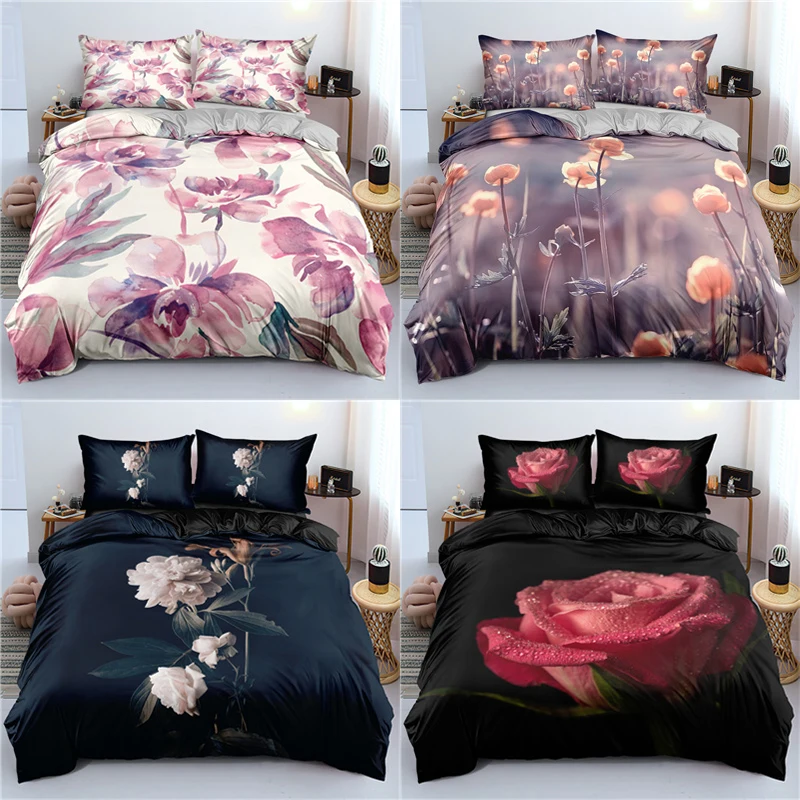 

3D Flower-3 Duvet Cover Pillowcases 2pcs Single 3pcs Twin Full Queen King Size Soft Bedding Set Home Textiles All Seasons Used