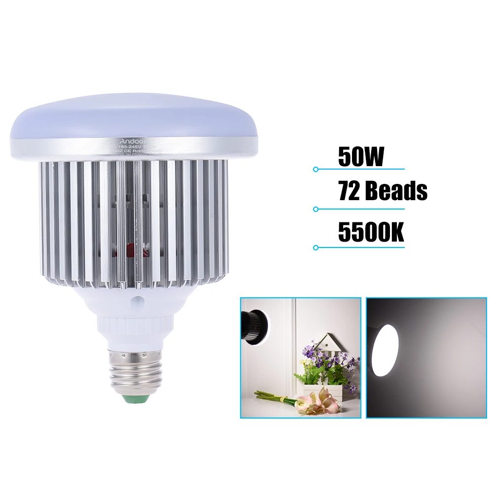 Andoer 50W 5500K 72 Beads E27 Socket Fill-in Softbox Photography LED Lamp Light Bulb for DSLR Camera &amp Smartphone Shooting |