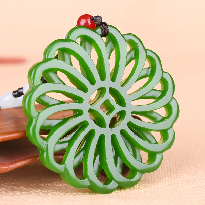 Натуральный зеленый китайский нефритовый геометрический кулон ожерелье