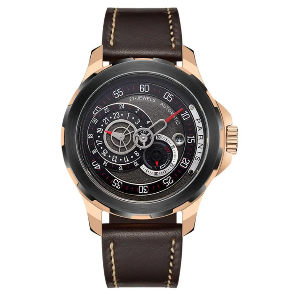 Parnis 44mm Men Watches Luxury Brand Automatic Mechanical Luminous Waterproof Sport Design Wristwatch Mens Leather Strap | Наручные часы