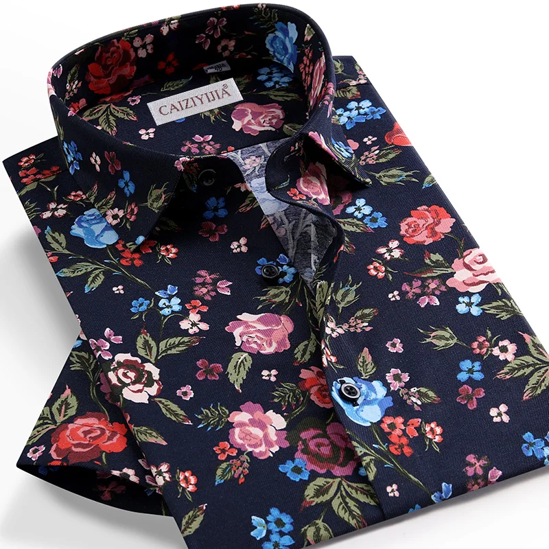 Men's Summer Beach Floral Printed Blouse Casual Hawaiian Shirts Pocket-less Design Short Sleeve Standard-fit Flowers Shirt