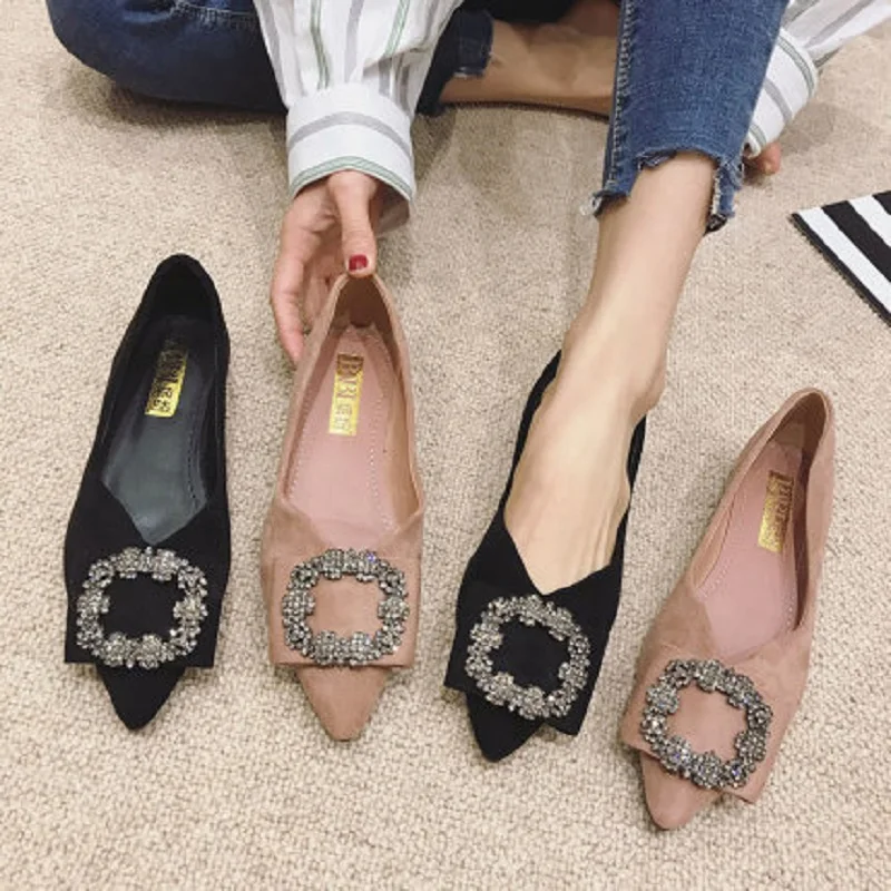 

2020 spring new ladies flat shoes fashion wild comfortable shallow rhinestone slip-on slip-proof pointed women's shoes