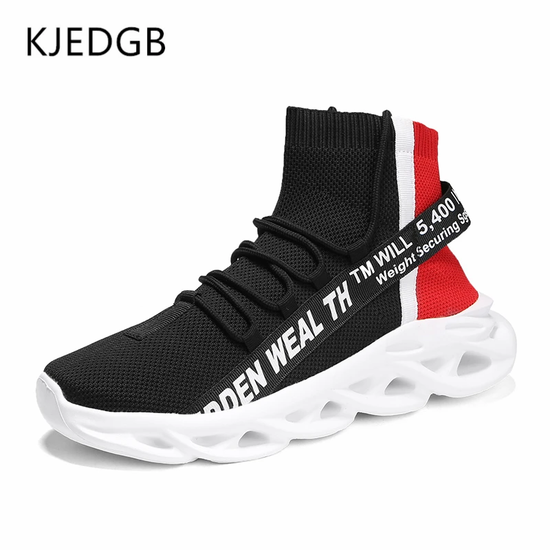 KJEDGB 2020 High-top Men's Shoes Unisex Fashion Socks Thick-soled Platform Sneakers Black White Big Size 36-46 | Обувь