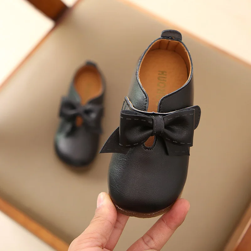 Туфли детские кожаные черные розовые с бантом От 1 до 9 лет | Детская одежда и обувь