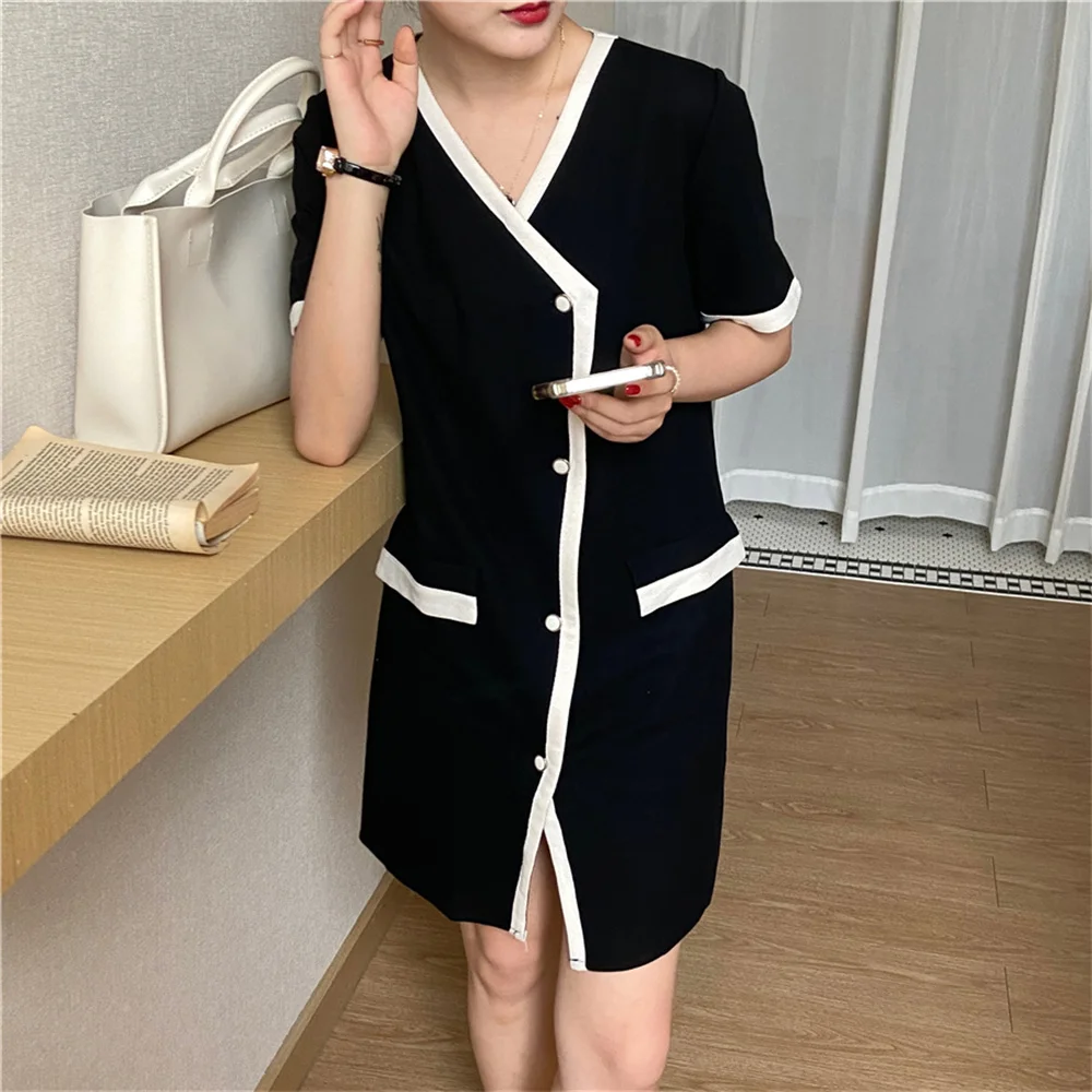 

Alien Kitty 2021 Elegance V-Neck Lady Femme Retro All Match Slim Soft Summer OL Vintage Sweet Loose Chic Mini Dress Vestidos