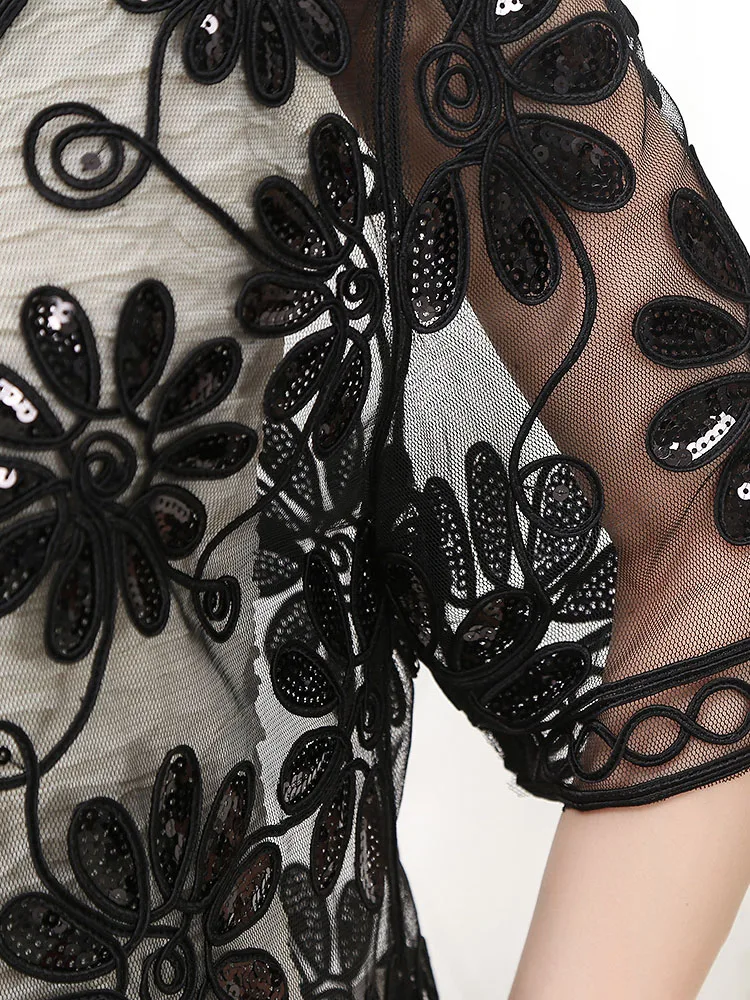 

Embroidery Flower Small Shawl Outwear Women's Summer 2020 Short Half Sleeve Lace Jakcet