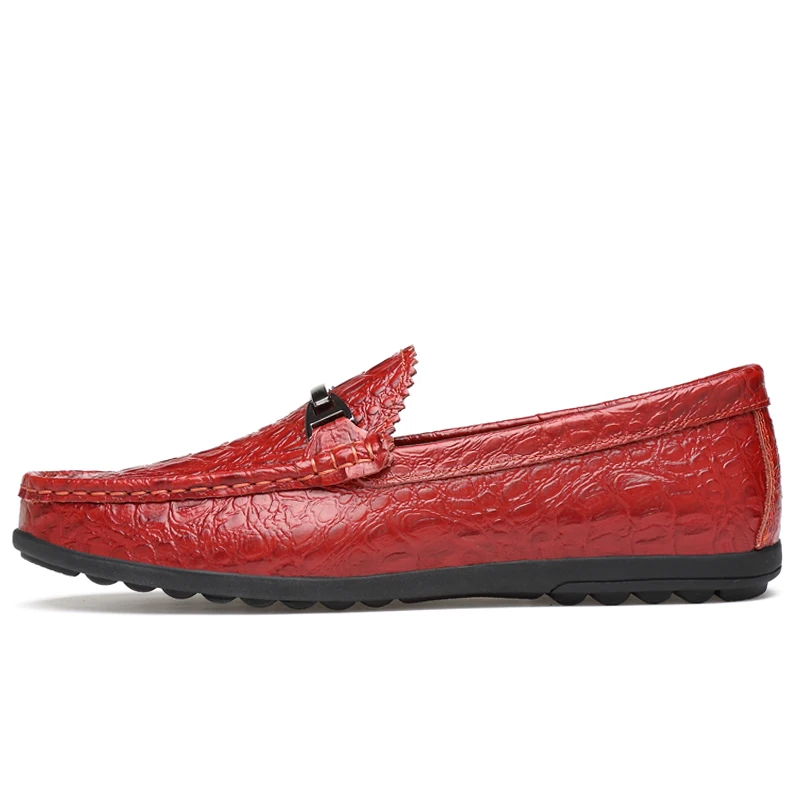 FIXSYS Summer Casual Shoes Mens Buckle Loafers Crocodile Pattern Flat Moccasins Breathable Man Boat Leather Driving | Обувь