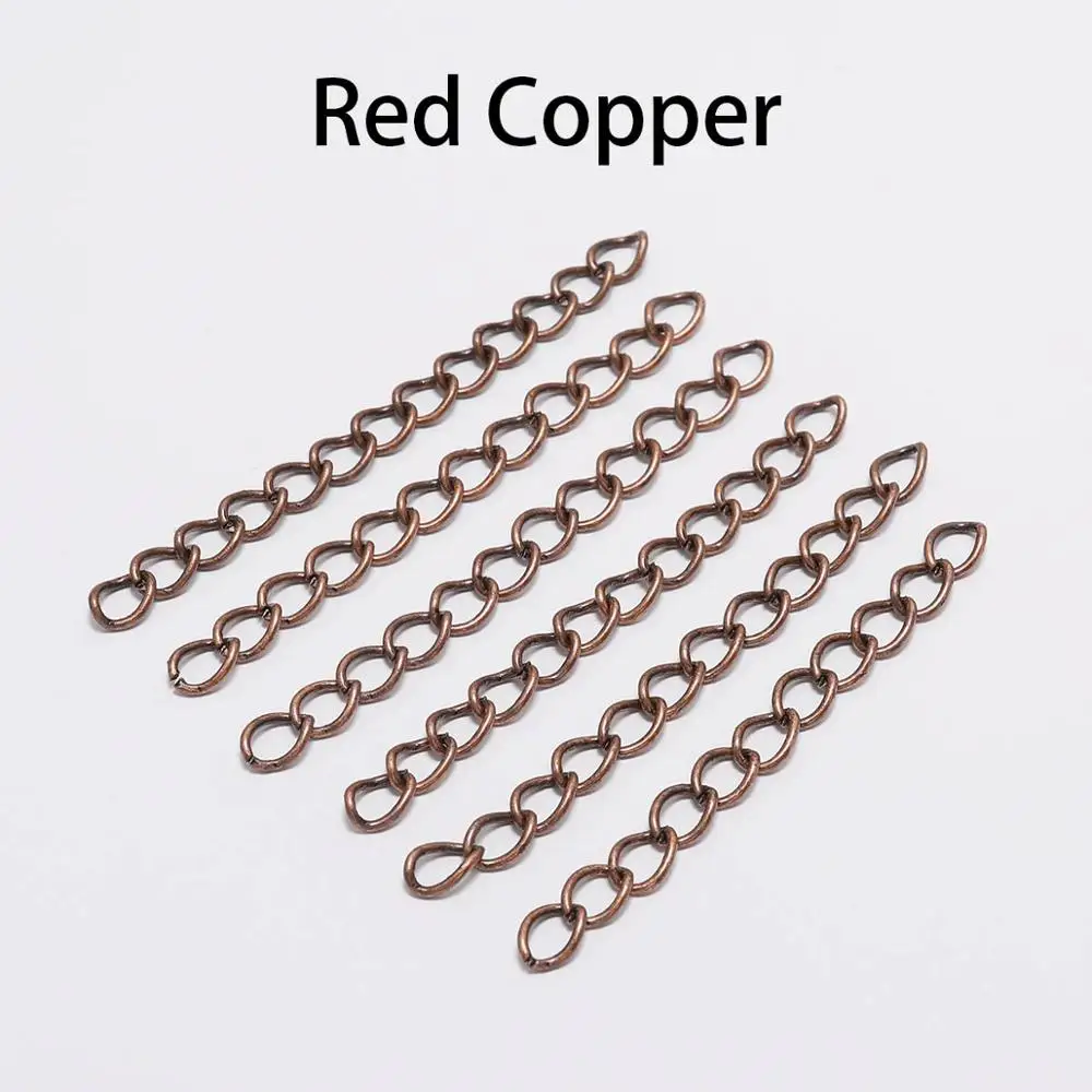 Red Copper 100 шт./лот, 50 мм, 70 мм, серебряное ожерелье, удлиняющая цепь, объемный браслет, удлиняющаяся цепочка, удлиняющая хвост, для самостоятельного изготовления ювелирных изделий - Цвет: Red Copper