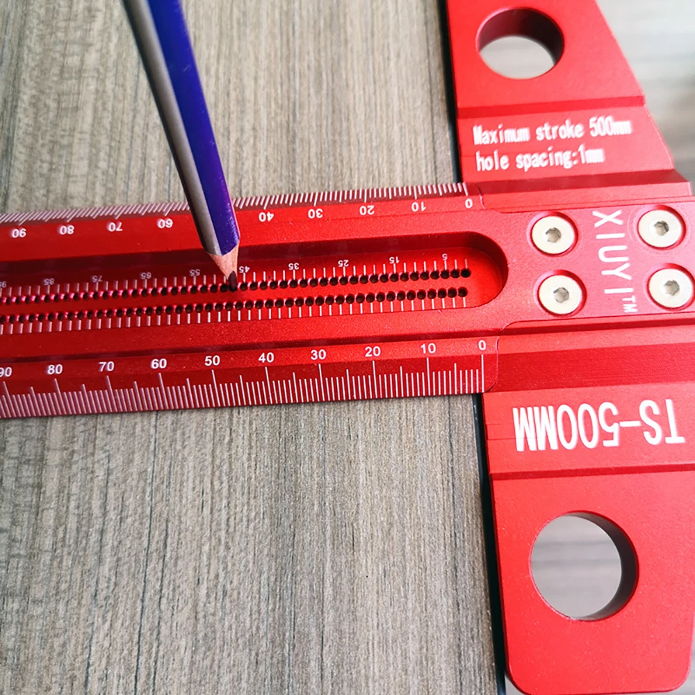 

Woodwork T-type Scribing Ruler 60-600mm Multifunction Red Aluminum Alloy Line Drawing Marking DIY Measuring Woodworking Tools