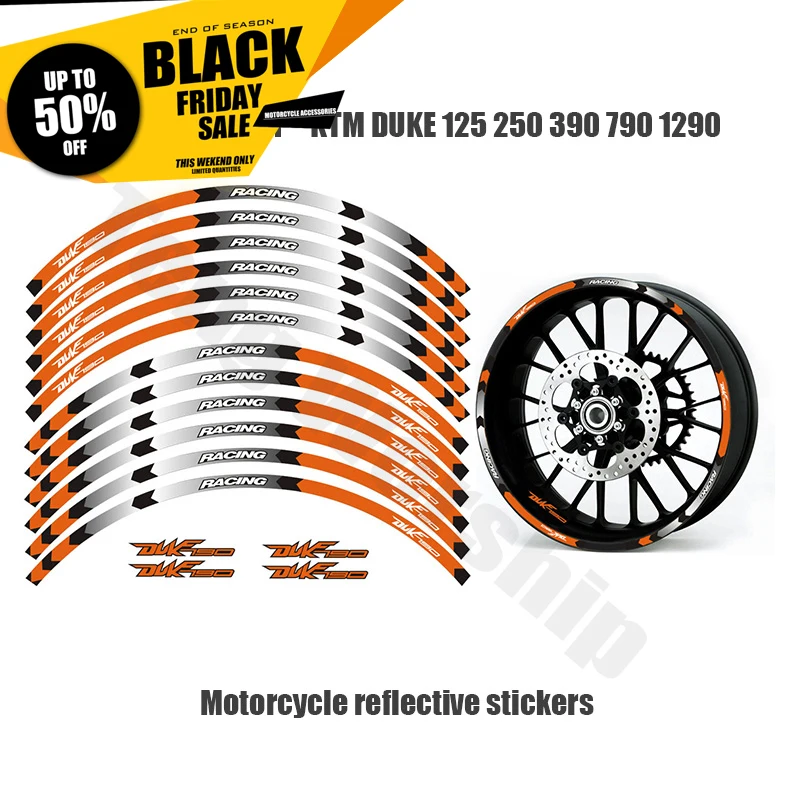 

3 styles Motorcycles wheel stickers Reflective Rim moto Stripe Tape 17inch Reflective sticker For KTM DUKE 125 250 390 790 1290