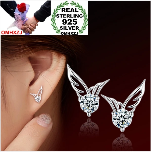 

OMHXZJ Wholesale Fashion jewelry wings an angel AAA zircon drill Real 925 sterling silver Stud earrings YS52