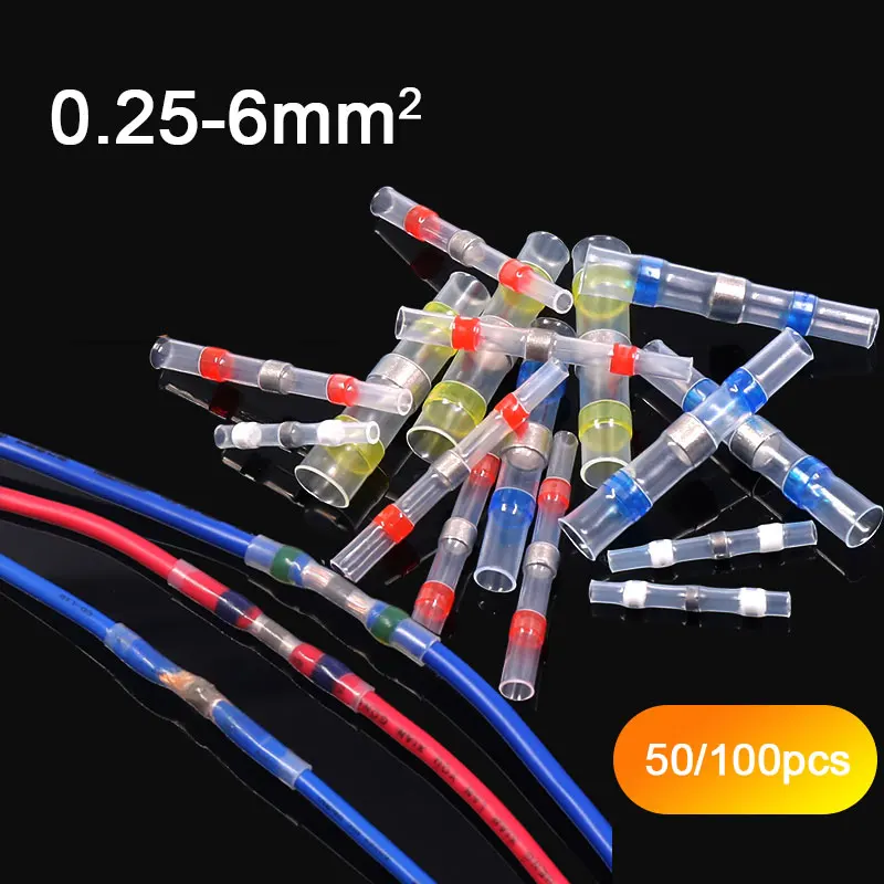 50/100 шт термоусадочные клеммы для пайки водонепроницаемые стыковые соединители