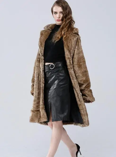 Autumn fur leather jacket womens warm faux mink fur leather coat women loose jackets winter thicken fashion brown