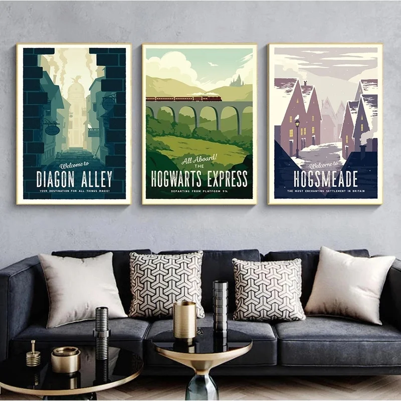 Напечатанная картина диагональная аллея Экспресс Hogsmeade Ретро Холст постер