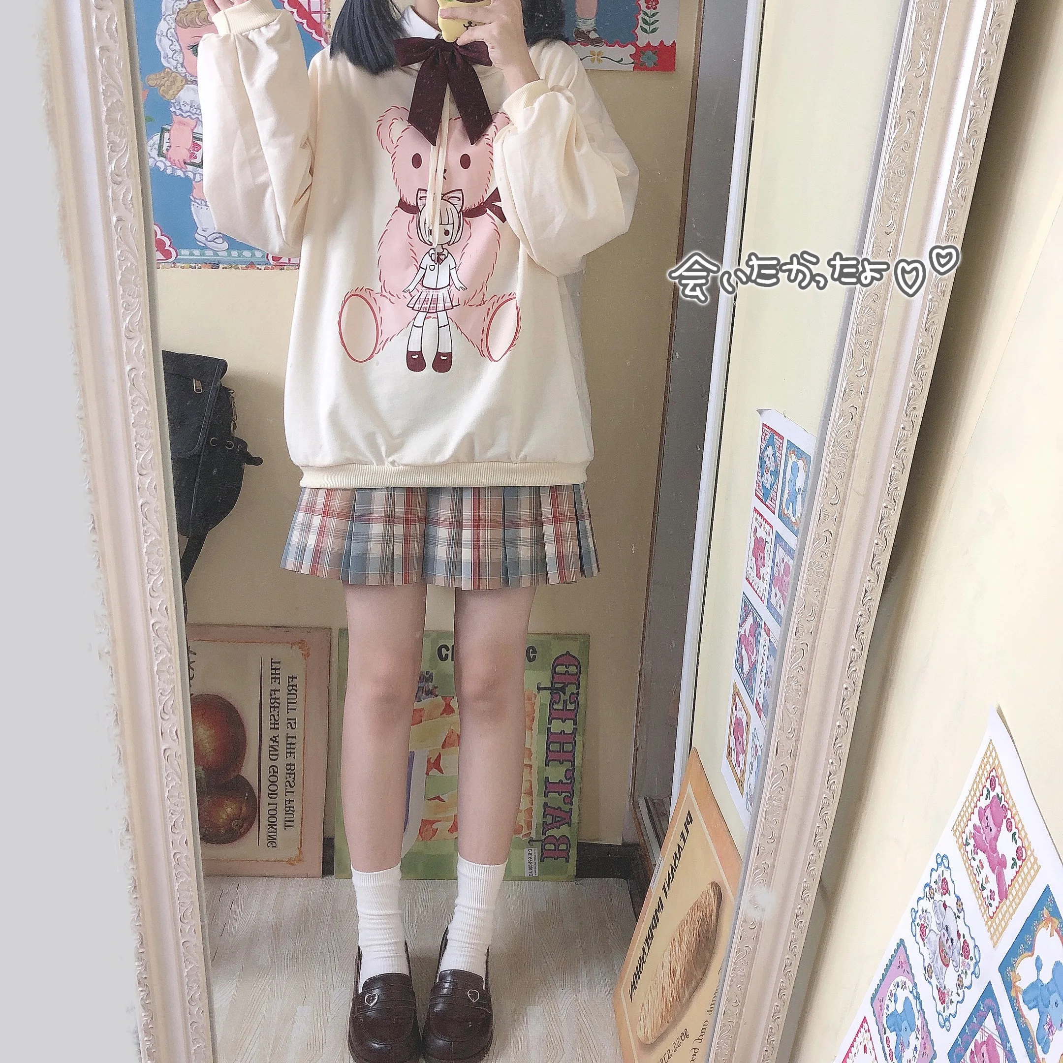 

Early Autumn Girls Hooded Japanese Sweet Cartoon Bear Girl Print Hoodie Pullover Women Long Sleeve Loose Casual Sweatshirt