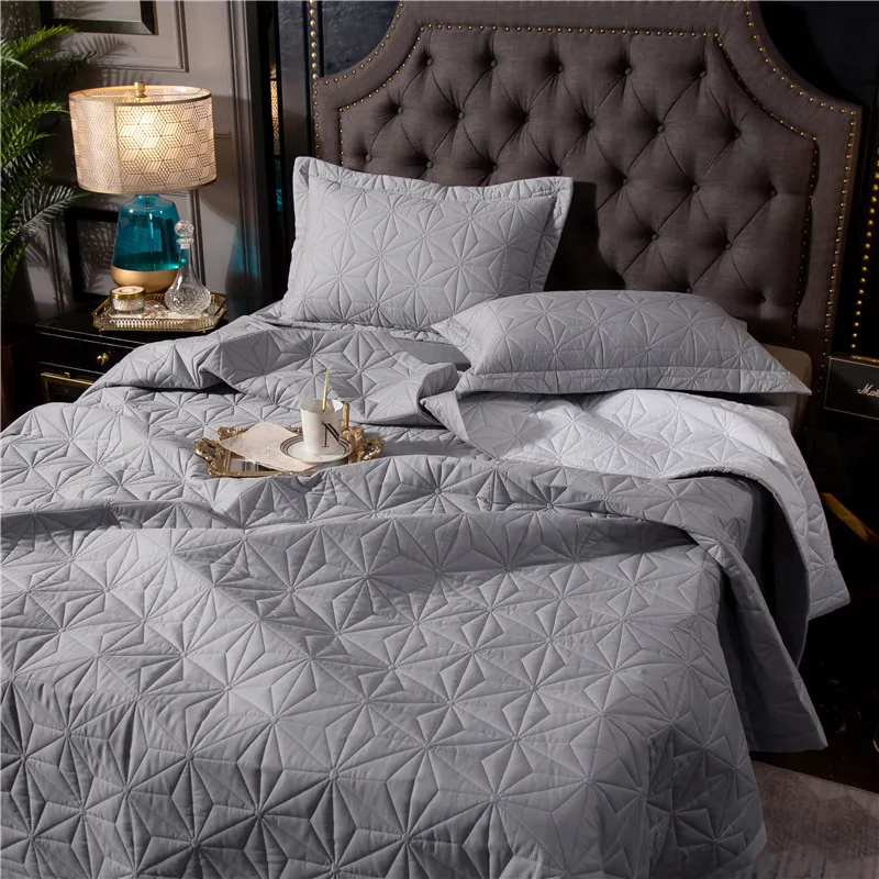 New 1pc 245x245cm and 245x265cm gray white cotton Bedspread and 2pcs pillowcase blanket Duvet Quilt bed cover