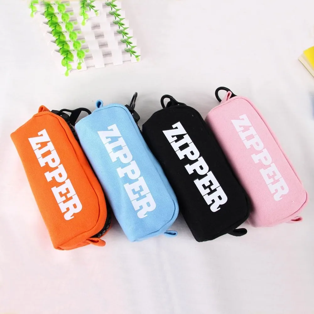 

Korean Large Zipper Pencil Bag Fashion Style Simple Large-capacity Canvas Pencil Bag School Case Stationery Pen Storage Box