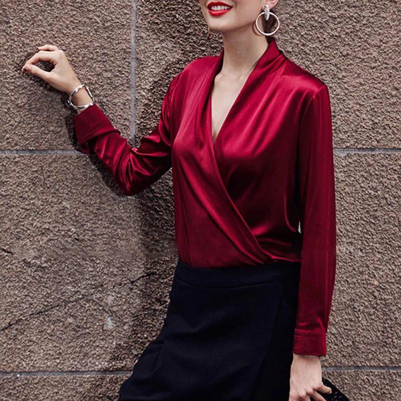 Лидер продаж женские сексуальные весенние Рубашки с v образным вырезом и длинным