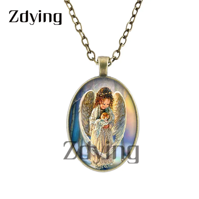 Zdying новинка крылья ангела овальная подвеска для девочек ожерелье стеклянный