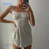 jessic 2021 summer new style womens floral wood ears sling and one word collar fashion casual dress
