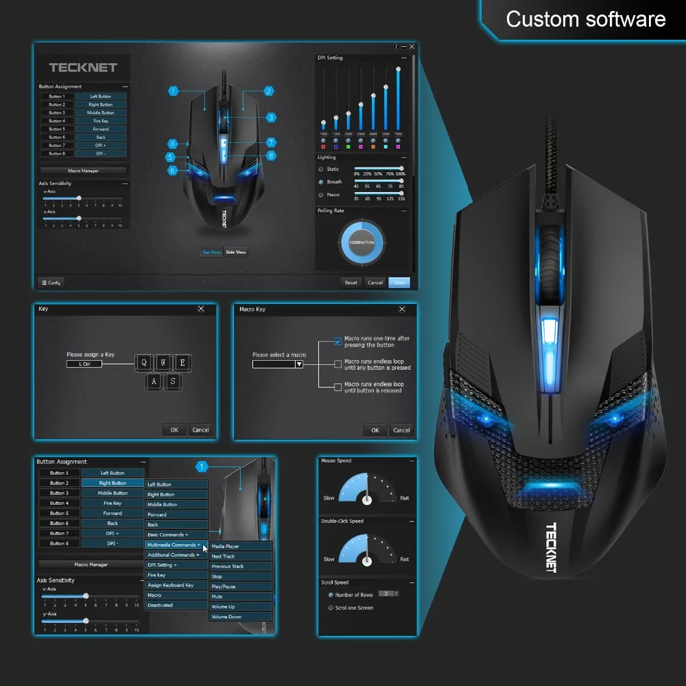 TeckNet 8 кнопочная оптическая Проводная игровая мышь RGB светодиодный Премиум 7000 dpi сенсор эргономичная компьютерная геймерская мышь для ПК ноутбук Настольный