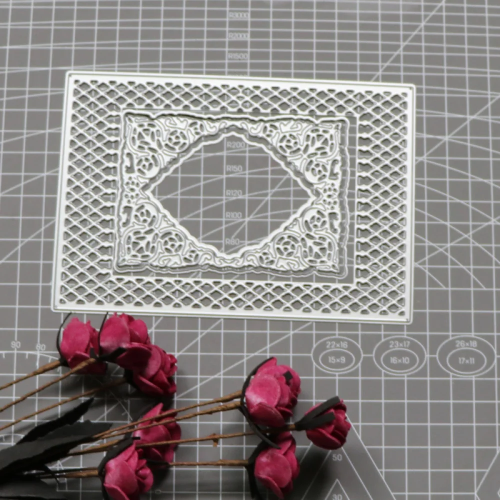 

Metal Cutting Dies Diamond Lattice Rectangle Frame Background Card Scrapbooking Stencil Cut Die For DIY Card Crafts Handmade