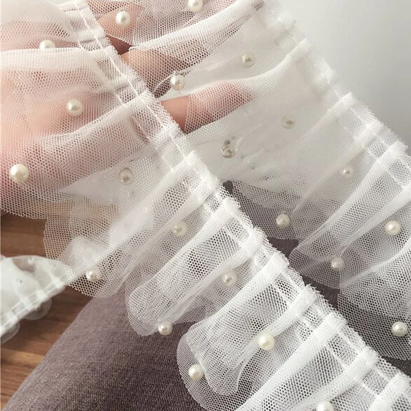 

6.5CM Wide White Three-Layer Mesh 3d Flower Lace Ribbon Beaded Trim Skirt Collar Stitching Stitching Material