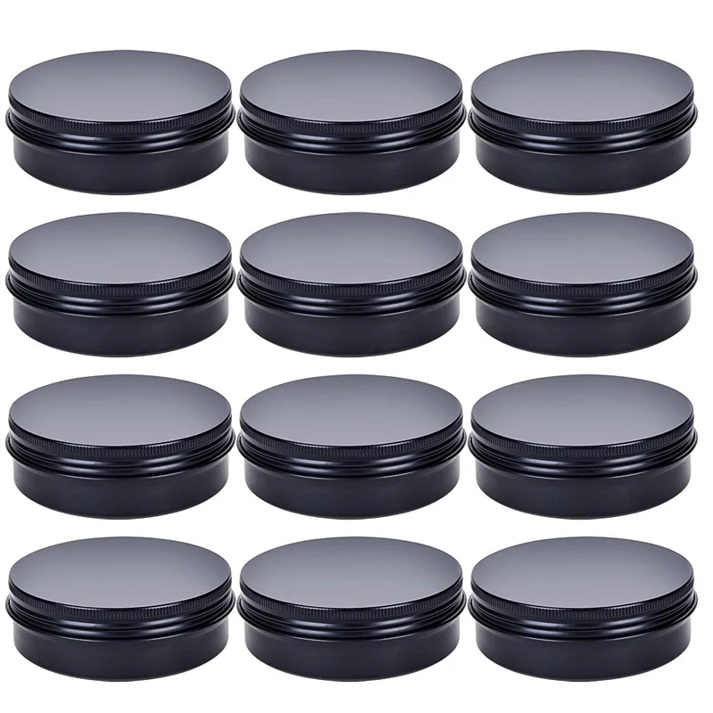 100pcs 100g Black Aluminum Tin Can Round Metal Makeup Jars With Screw Lid Cosmetic Sample Containerss for Cream Candle Tea Herb